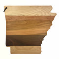 Top view of Arkansas-shaped cutting board with mixed wood types