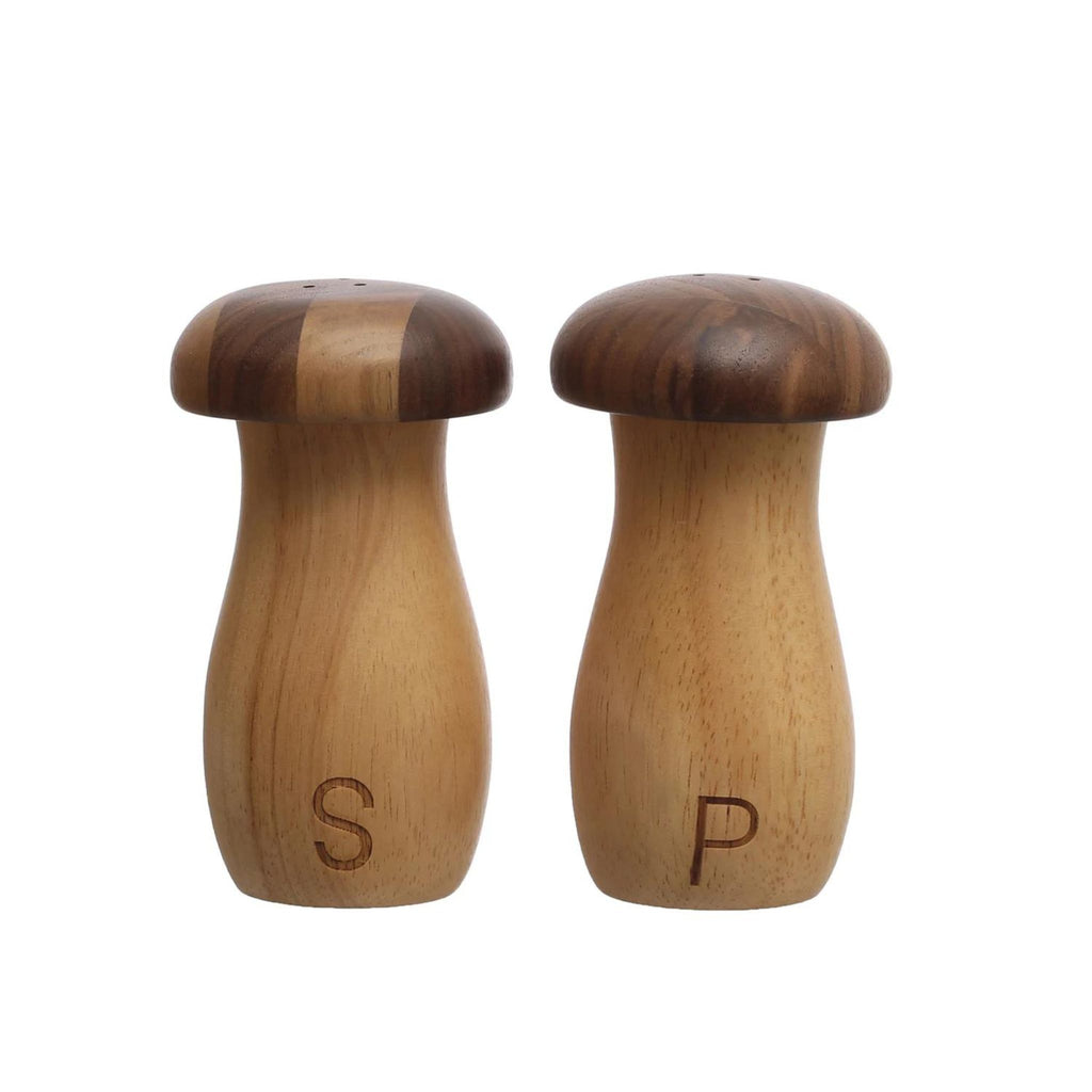 wooden mushroom shaped salt and pepper shakers