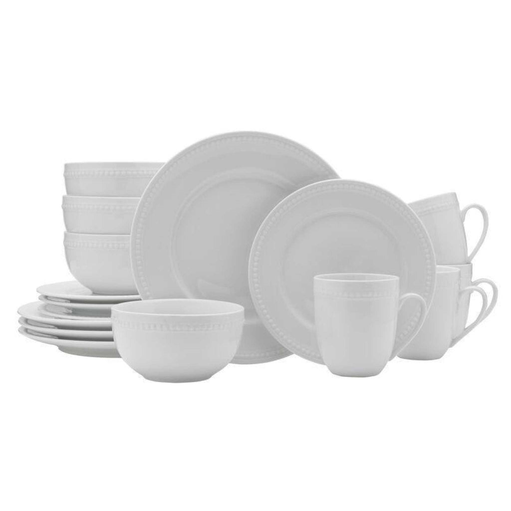 Everyday white beaded dinnerware set 16 piece by Fitz and Floyd.