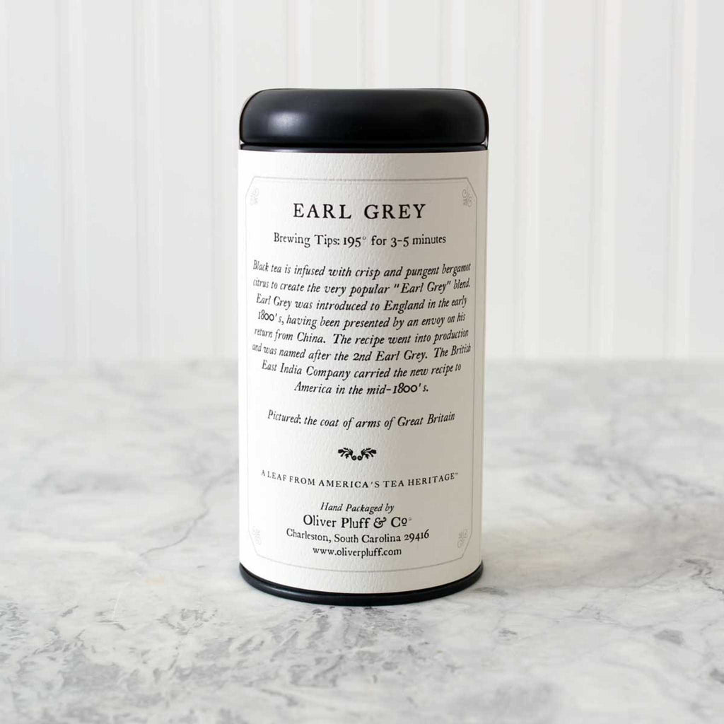 Earl grey tea from Oliver Pluff and Co. Back label.