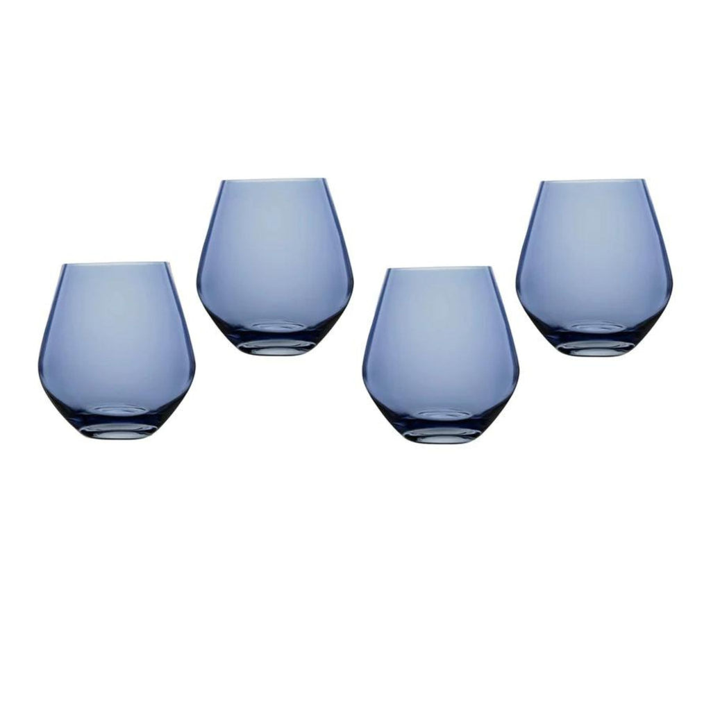 meridian blue stemless wine glasses, set of 4