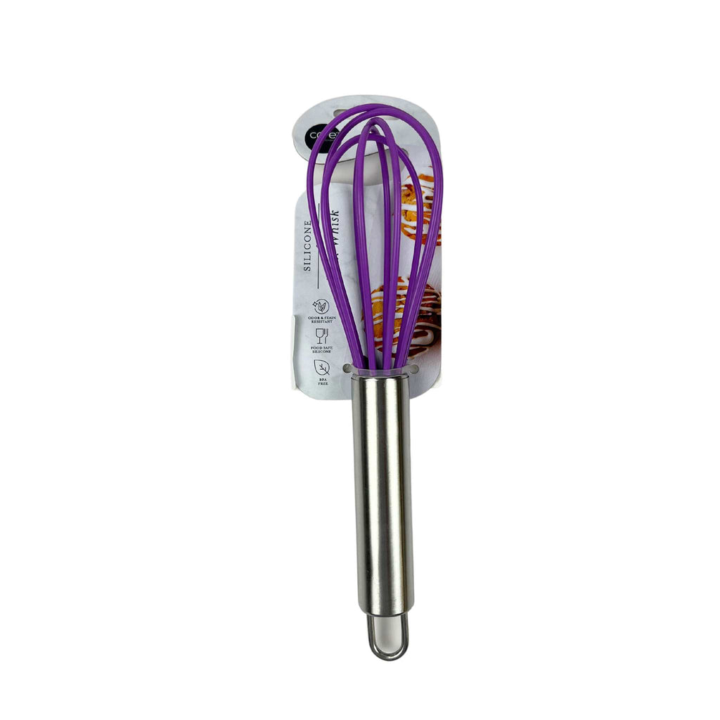 Silicone mini whisk in purple color.