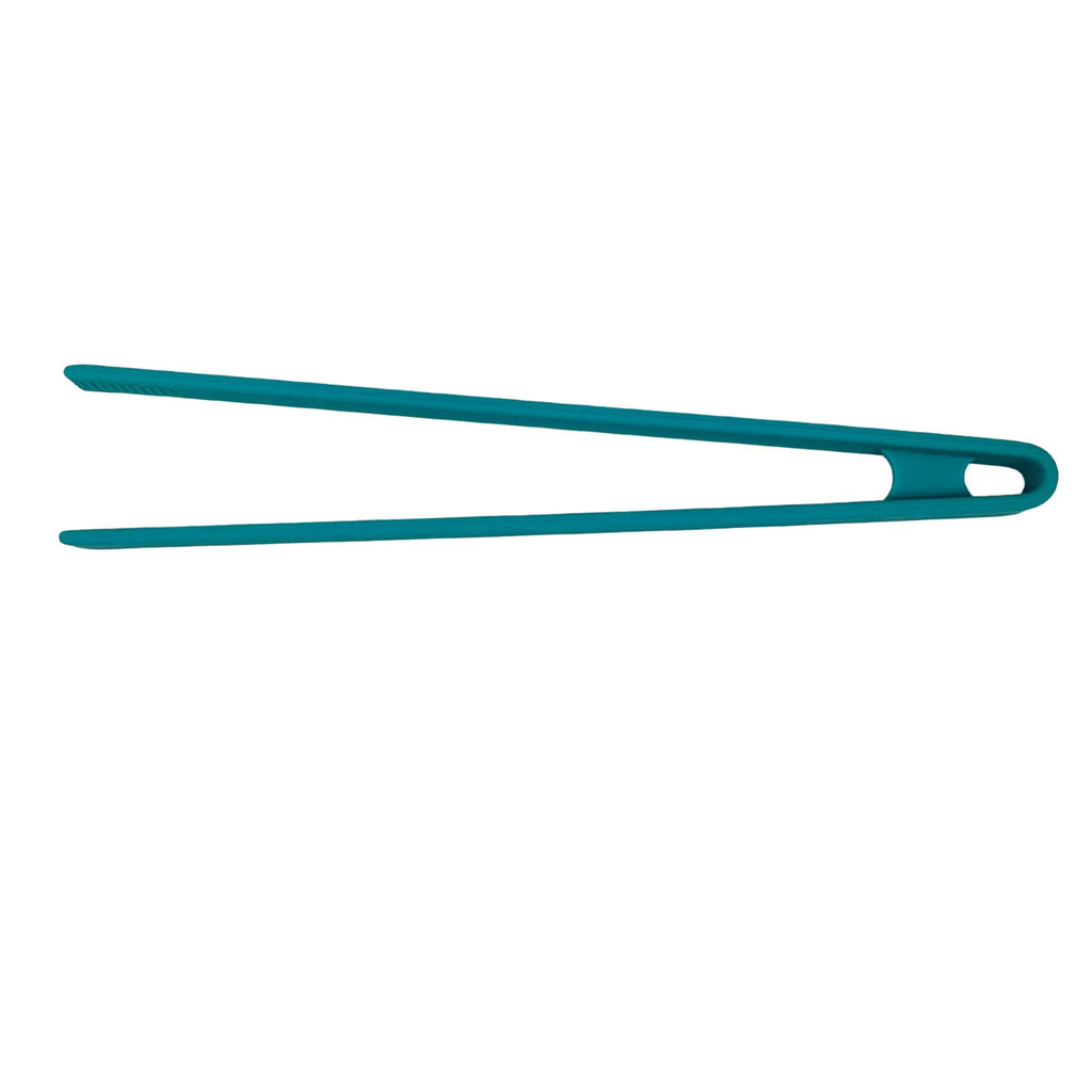 Silicone tong 11.5 inches long in turquoise color.