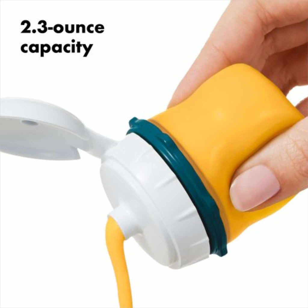 Silicone squeeze bottle has 2.3-ounce capacity