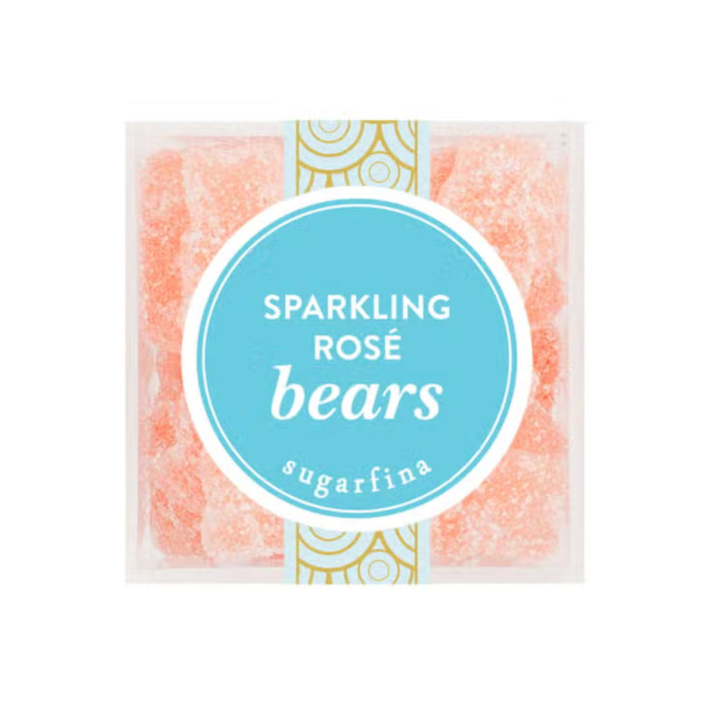 square plastic box of light pink gummy bears