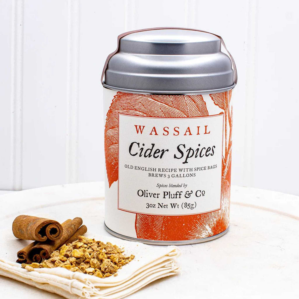 Wassail cider spices 3 oz. tin from Oliver Pluff and Co.