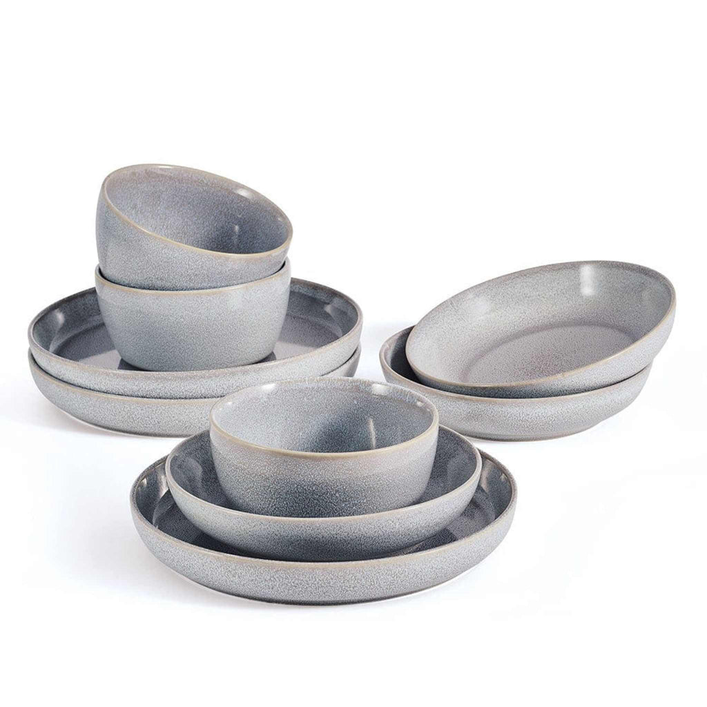 9 piece dinnerware bowl set service for 3 by Mikasa. Huxley Grey.