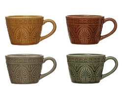 Debossed Stoneware Mug w/Crackle Glaze