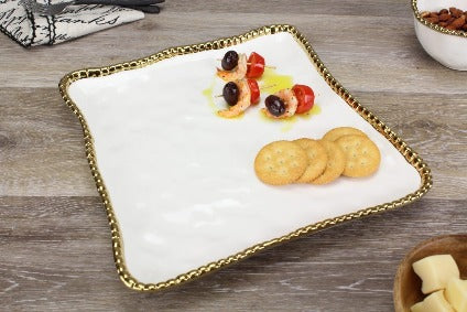 Square Serving Platter- Gold Rim