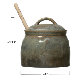 Stoneware Honey Jar w/ Wood Dipper